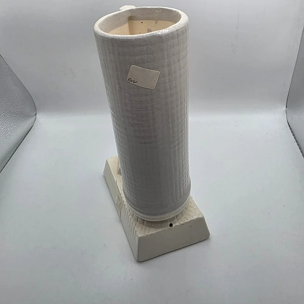 Vintage Architectural Ceramic Column Vase Off-White Glossy Textured Bud Vase